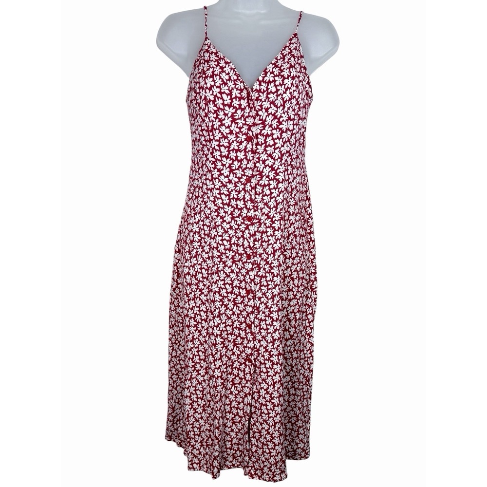 Reformation Gemstone Midi Dress 2‎ Grenadine Floral Red Button Front Slip